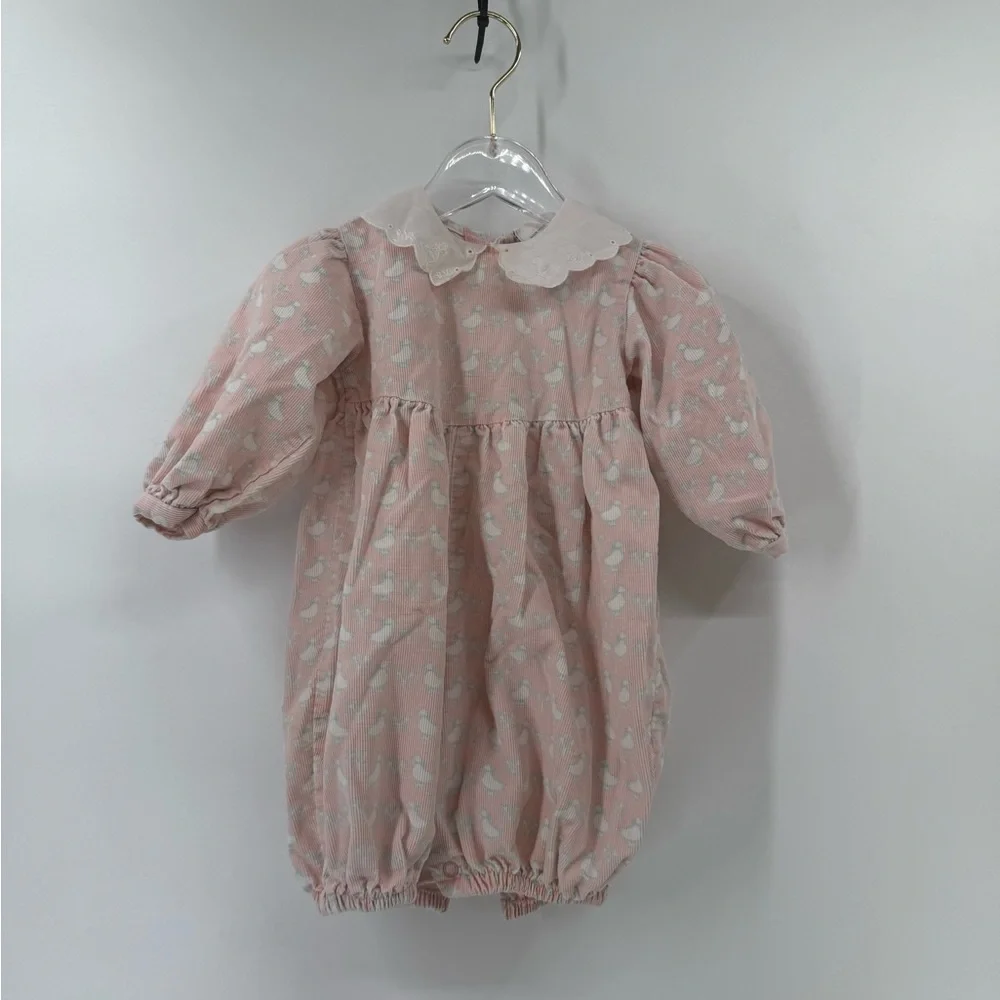 Baby Vintage Oshkosh‎ Light Pink Corduroy Romper Onesie Duck Print size 18M
